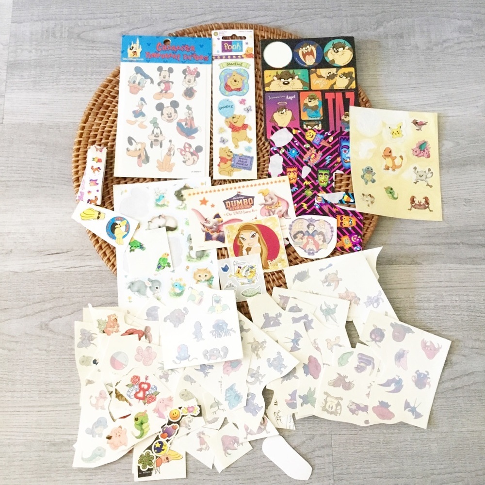 Vintage Lot Of 1990s Stickers Tattoos Lisa Frank Pokemon Tattoos Jonny Bravo Y2K